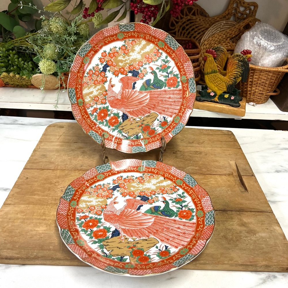 Orange peacock plate japan Arita Imari Japanese replacement dinner plates